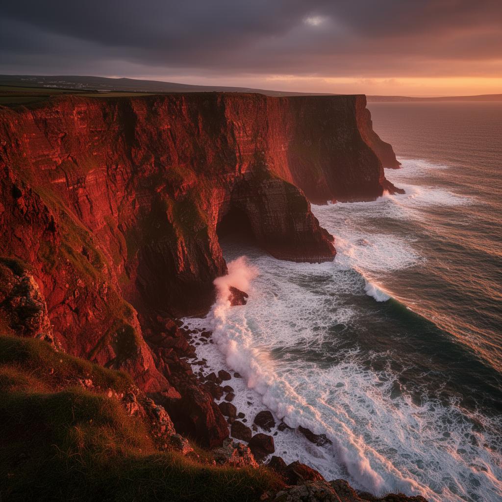 The Copper Coast cliffs at sunset